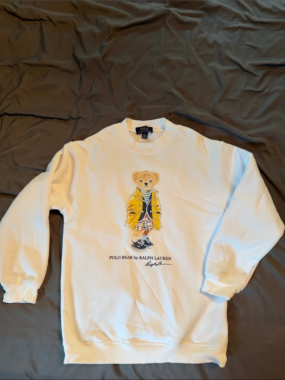 Ralph Lauren White Crewneck Sweatshirt with Yellow Polo Bear Graphic